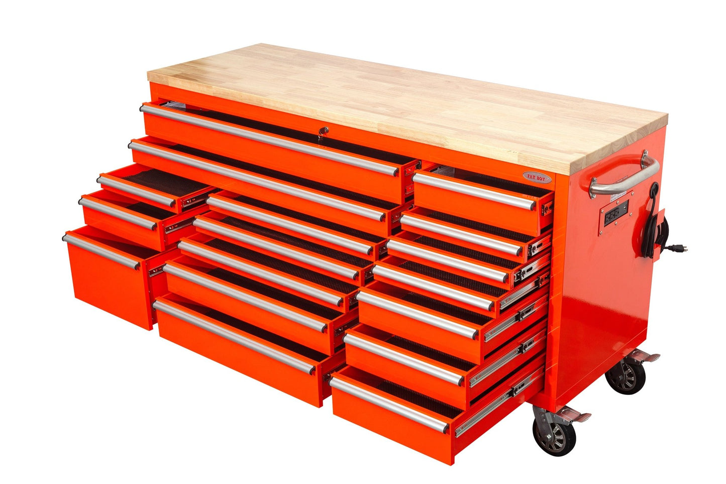 6FT 17 - Drawer Tool Bench Workstation & Tool Box – Heavy - Duty Rolling Workbench with Power Outlets & USB | Multi - Color Options - with Inferno Red | Sold by Uncle Wiener's Wholesale