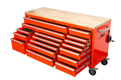 6FT 17 - Drawer Tool Bench Workstation & Tool Box – Heavy - Duty Rolling Workbench with Power Outlets & USB | Multi - Color Options - with Inferno Red | Sold by Uncle Wiener's Wholesale