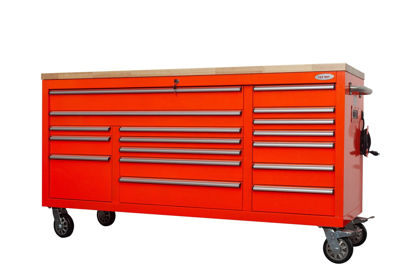 6FT 17 - Drawer Tool Bench Workstation & Tool Box – Heavy - Duty Rolling Workbench with Power Outlets & USB | Multi - Color Options - with Inferno Red | Sold by Uncle Wiener's Wholesale