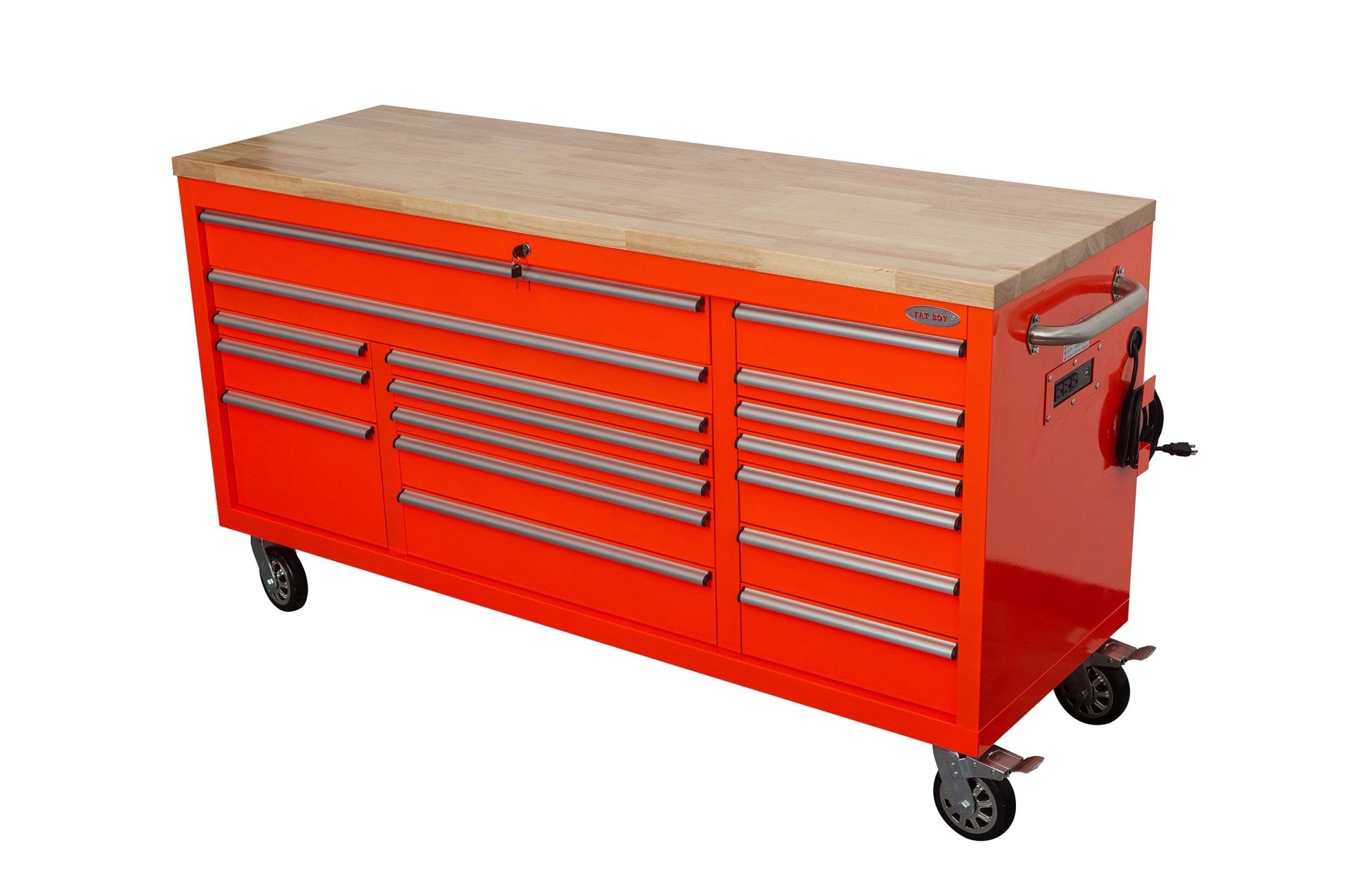 6FT 17 - Drawer Tool Bench Workstation & Tool Box – Heavy - Duty Rolling Workbench with Power Outlets & USB | Multi - Color Options - with Inferno Red | Sold by Uncle Wiener's Wholesale