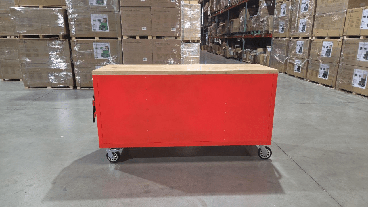 6FT 17 - Drawer Tool Bench Workstation & Tool Box – Heavy - Duty Rolling Workbench with Power Outlets & USB | Multi - Color Options - with Red Forge Shadow | Sold by Uncle Wiener's Wholesale