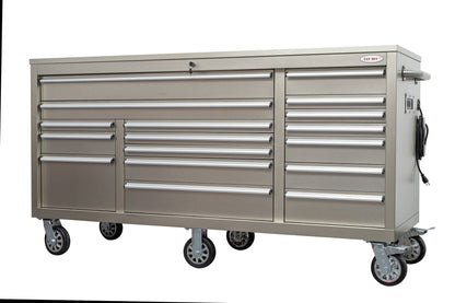 6FT 17 - Drawer Tool Bench Workstation & Tool Box – Heavy - Duty Rolling Workbench with Power Outlets & USB | Multi - Color Options - with Nickel Silver Anti Scratch | Sold by Uncle Wiener's Wholesale