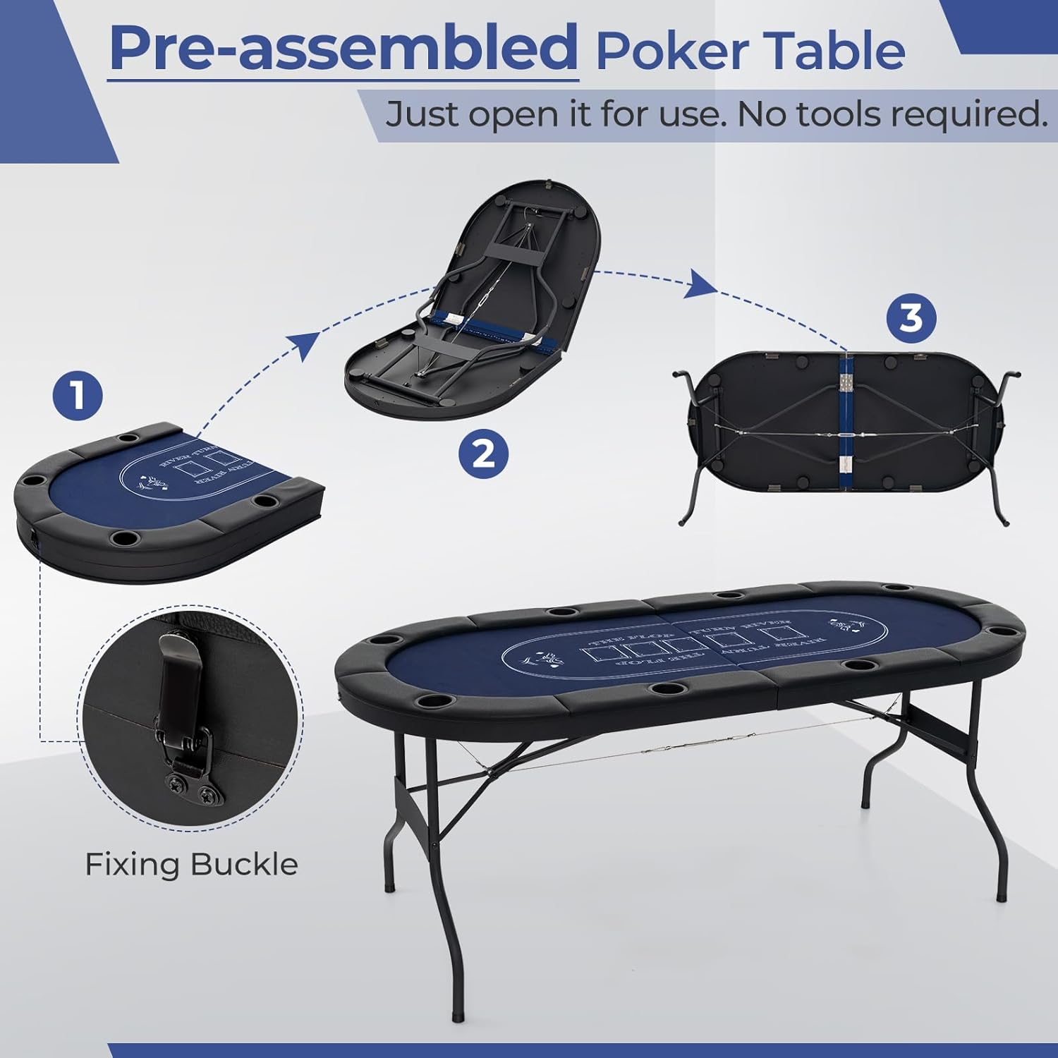 6FT Foldable Poker Table for 8 Players – Casino Felt, PU Armrest, Cup Holders, Stainless Steel Hardware SUS7232 - with | Sold by Uncle Wiener's Wholesale