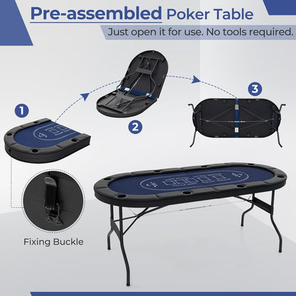 6FT Foldable Poker Table for 8 Players – Casino Felt, PU Armrest, Cup Holders, Stainless Steel Hardware SUS7232 - with | Sold by Uncle Wiener's Wholesale