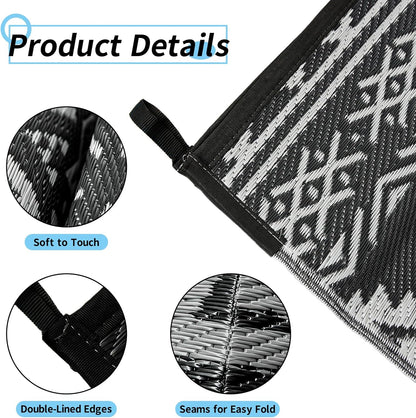 6ft x 9ft Reversible Outdoor RV Camping Mat – Waterproof Plastic Straw Rug with Stakes & Carry Bag - with AY309 | Sold by Uncle Wiener's Wholesale