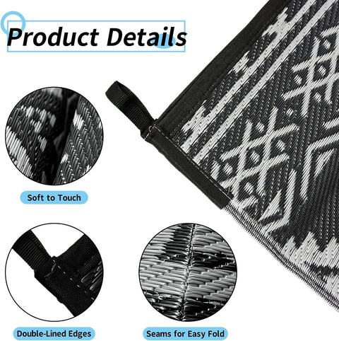 6ft x 9ft Reversible Outdoor RV Camping Mat – Waterproof Plastic Straw Rug with Stakes & Carry Bag - with AY309 | Sold by Uncle Wiener's Wholesale