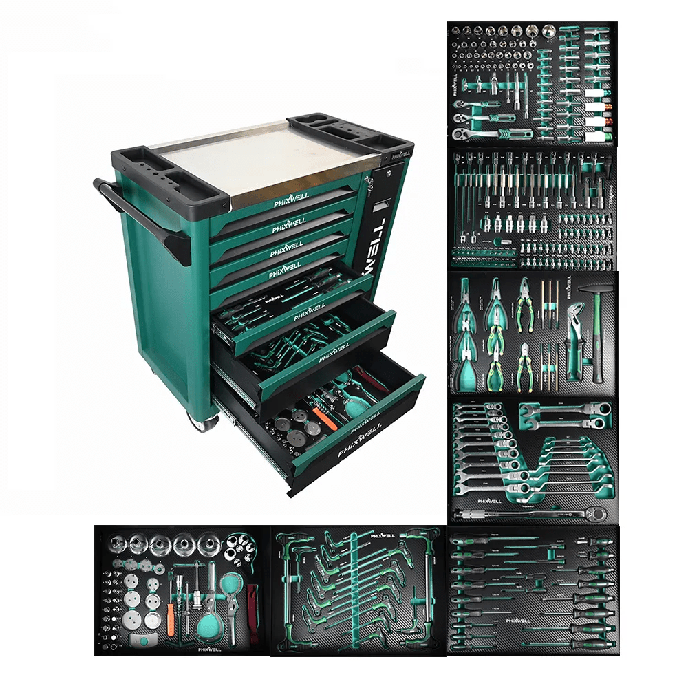 7 - Drawer Tool Cabinet with 300+ Piece Tool Set – Heavy - Duty Steel Rolling Trolley Full Socket, Ratchet, Bit & Wrench Kit SKU 2505281 - with | Sold by Uncle Wiener's Wholesale