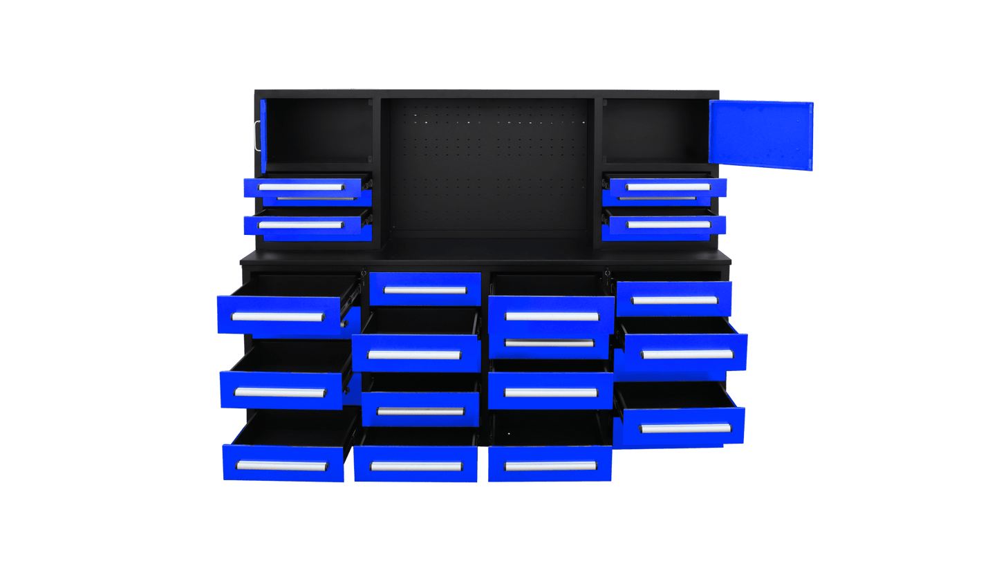 7 Ft Heavy - Duty 28 - Drawer Steel Tool Bench Workstation with Locking Drawers - with Blue | Sold by Uncle Wiener's Wholesale