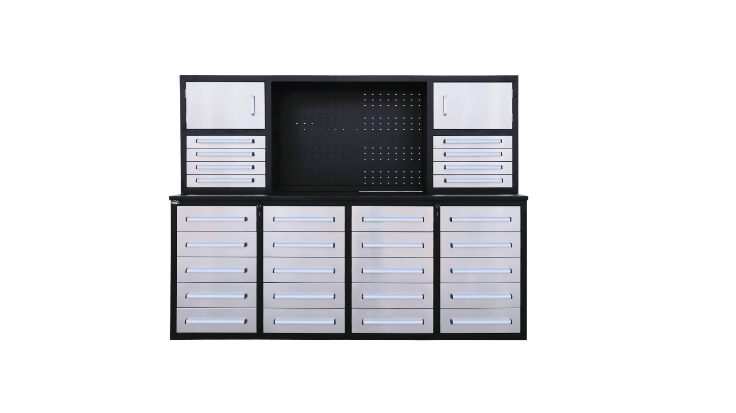 7 Ft Heavy - Duty 28 - Drawer Steel Tool Bench Workstation with Locking Drawers - with Blue | Sold by Uncle Wiener's Wholesale