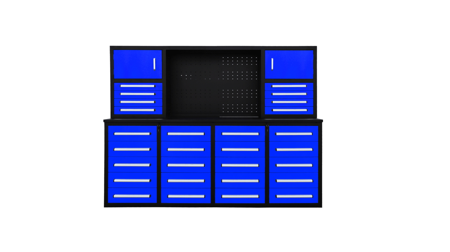 7 Ft Heavy - Duty 28 - Drawer Steel Tool Bench Workstation with Locking Drawers - with Blue | Sold by Uncle Wiener's Wholesale