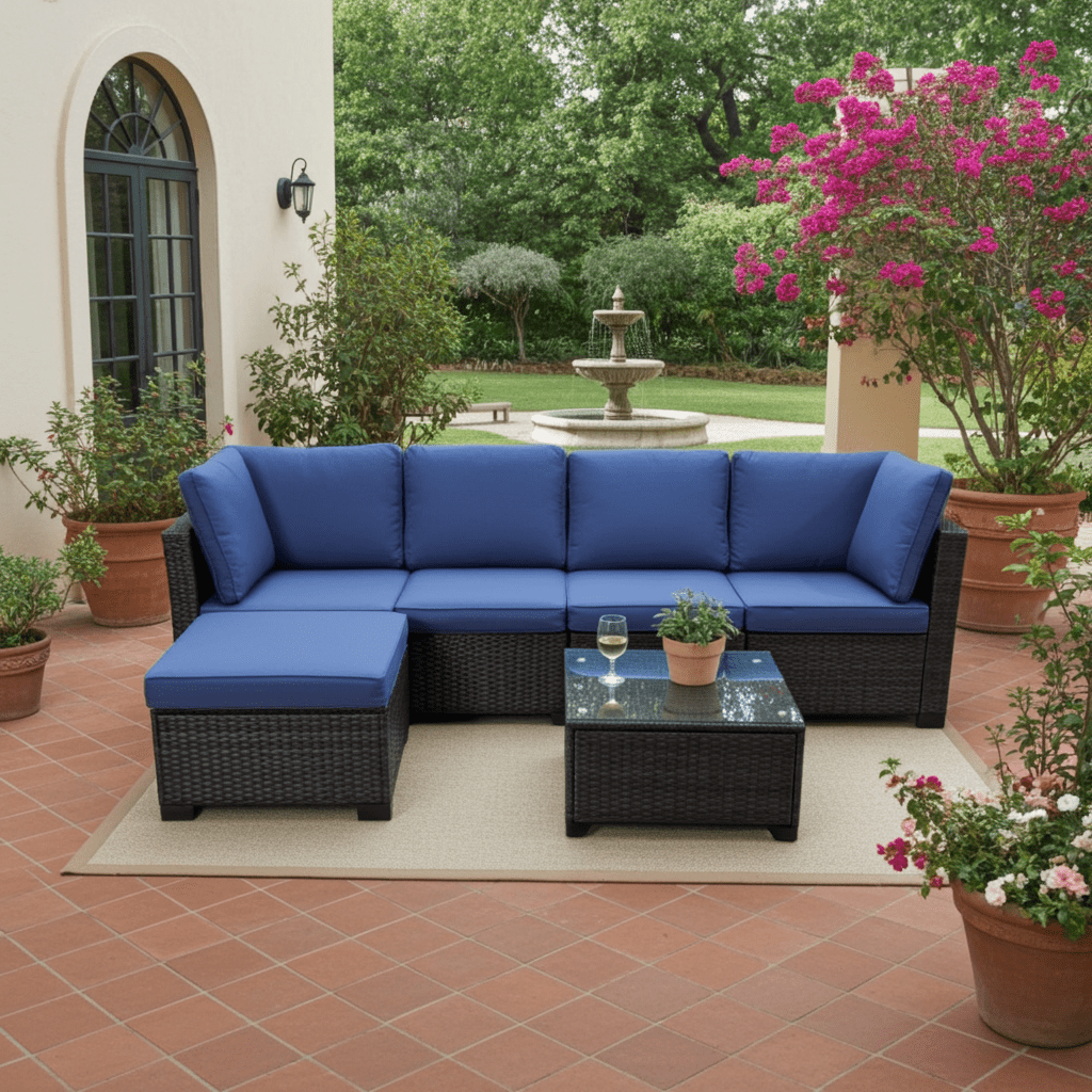 7 - Piece Outdoor Patio Rattan Sectional Sofa Set with Cushions & Coffee Table - with 7 - Piece Sectional with Arm Sofas & Coffee Table | Sold by Uncle Wiener's Wholesale