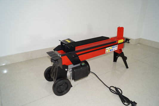 7-Ton electric hydraulic log splitter side view

Compact electric log splitter with wheels and handle

Heavy-duty red log splitter for firewood