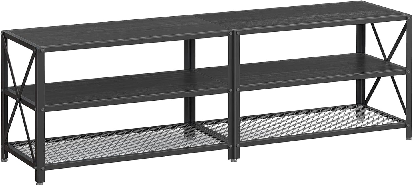 70 Inch Industrial TV Stand with Storage Shelves, Entertainment Center with Steel Frame and Mesh Shelf for Living Room and Bedroom LTV095 Series - with Charcoal Gray and Ink Black | Sold by Uncle Wiener's Wholesale