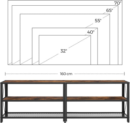 70 Inch Industrial TV Stand with Storage Shelves, Entertainment Center with Steel Frame and Mesh Shelf for Living Room and Bedroom LTV095 Series - with Rustic Brown and Ink Black | Sold by Uncle Wiener's Wholesale