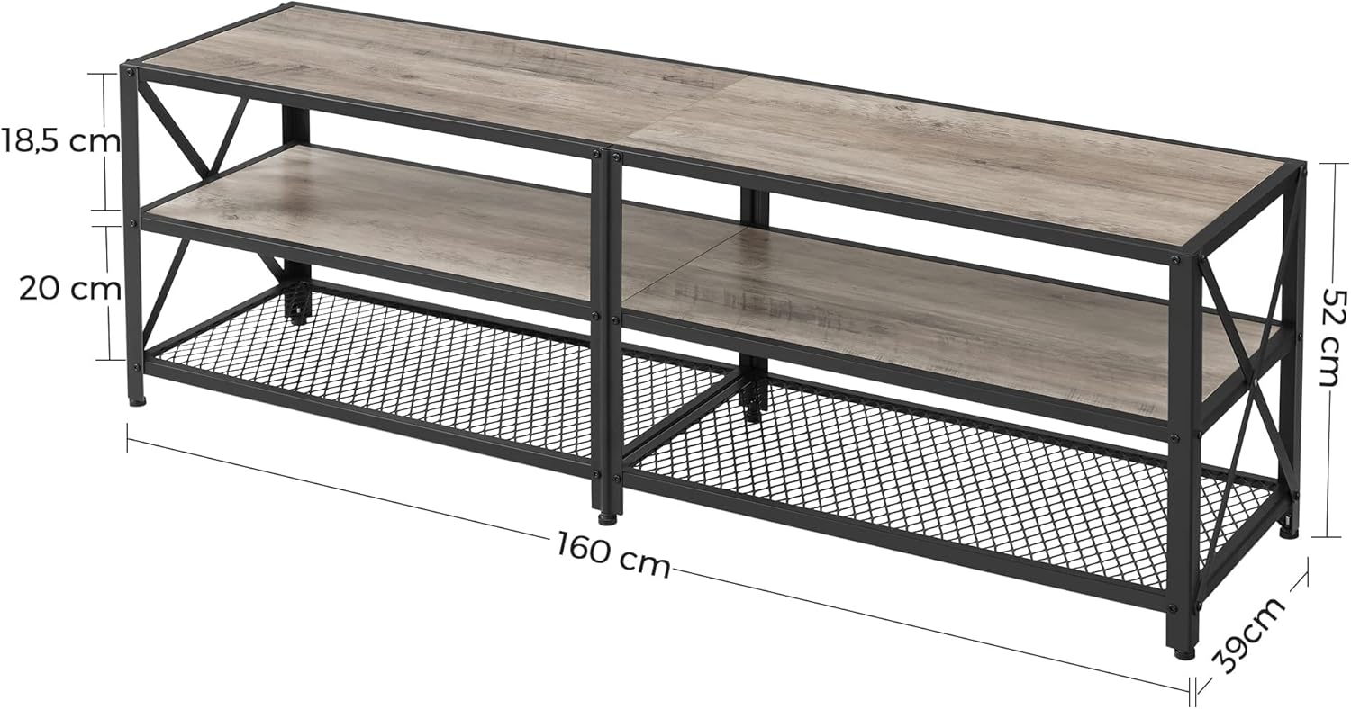 70 Inch Industrial TV Stand with Storage Shelves, Entertainment Center with Steel Frame and Mesh Shelf for Living Room and Bedroom LTV095 Series - with Heather Greige and Ink Black | Sold by Uncle Wiener's Wholesale