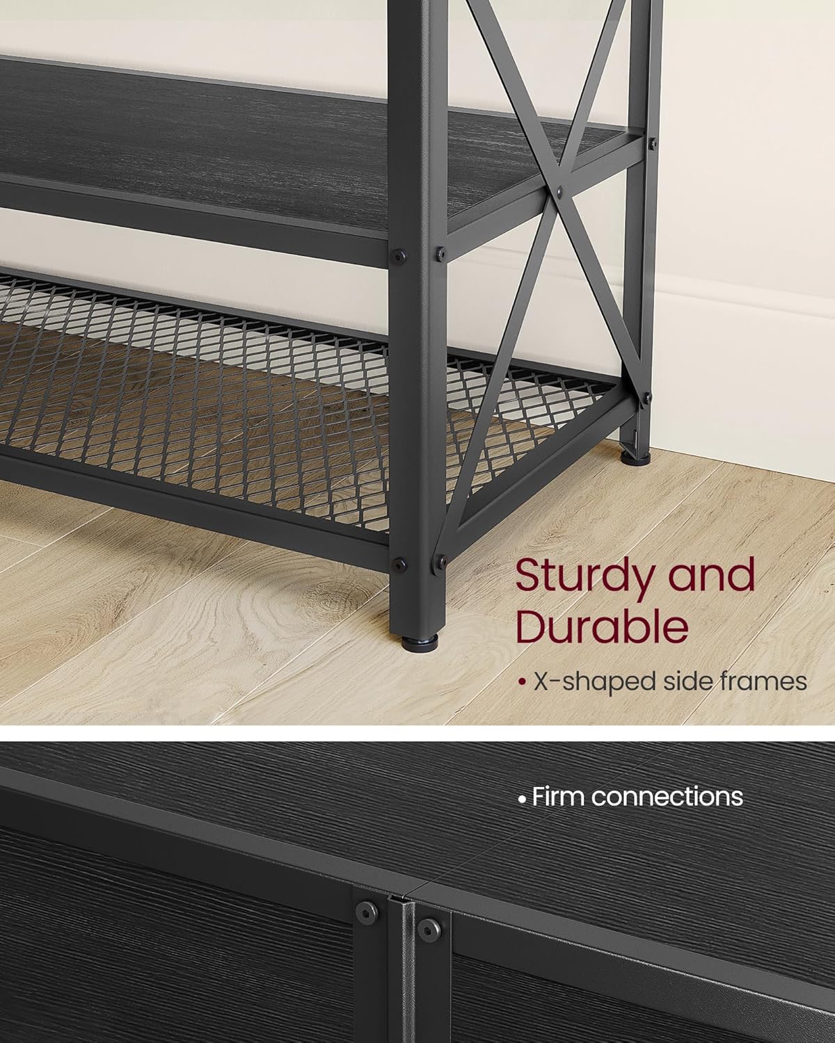 70 Inch Industrial TV Stand with Storage Shelves, Entertainment Center with Steel Frame and Mesh Shelf for Living Room and Bedroom LTV095 Series - with Charcoal Gray and Ink Black | Sold by Uncle Wiener's Wholesale