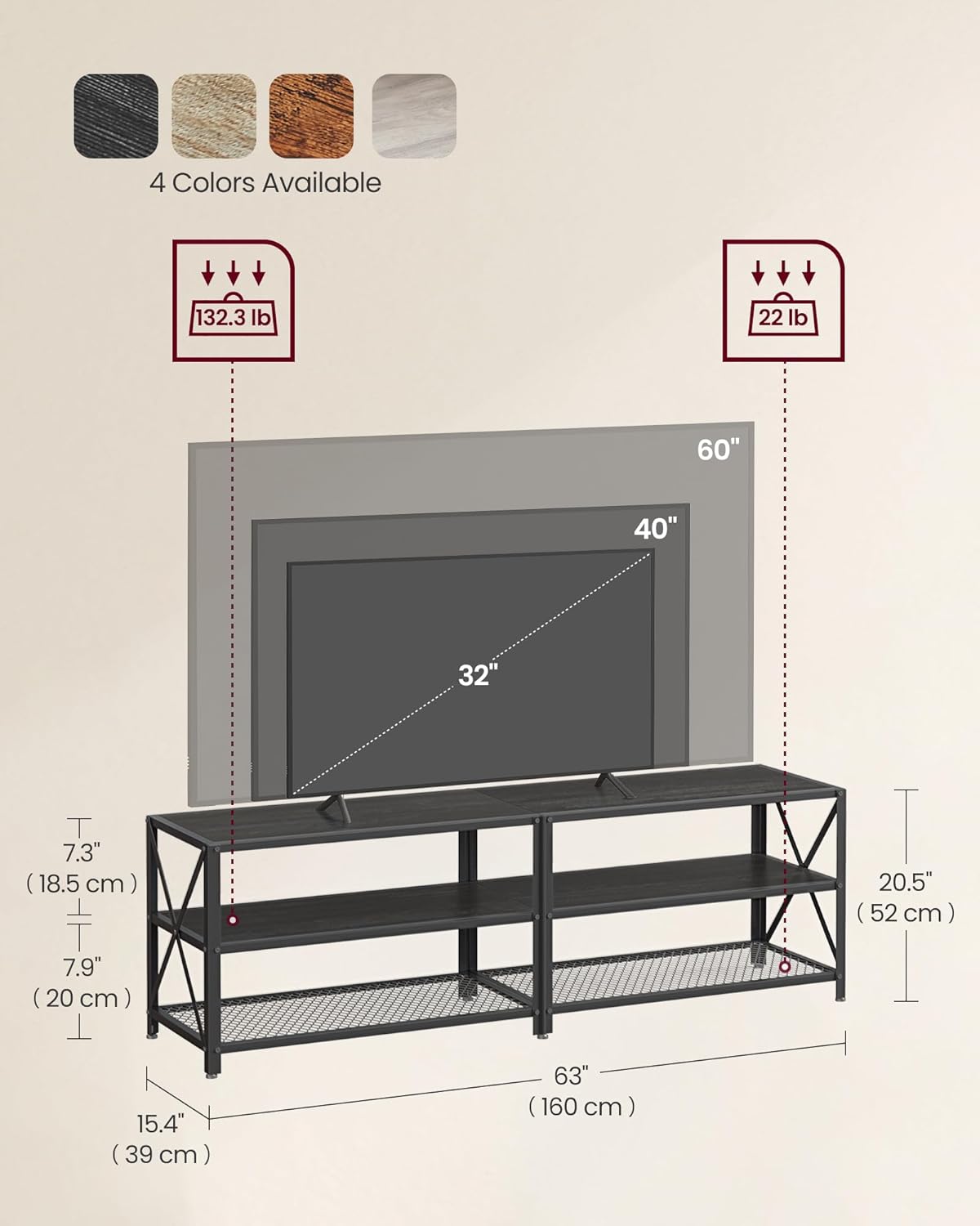 70 Inch Industrial TV Stand with Storage Shelves, Entertainment Center with Steel Frame and Mesh Shelf for Living Room and Bedroom LTV095 Series - with Charcoal Gray and Ink Black | Sold by Uncle Wiener's Wholesale