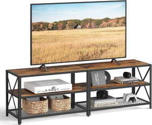 70 Inch Industrial TV Stand with Storage Shelves, Entertainment Center with Steel Frame and Mesh Shelf for Living Room and Bedroom LTV095 Series