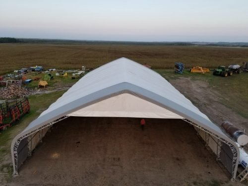 70′ WIDE DOUBLE TRUSS STORAGE BUILDINGS - with Standard 70X150X28 26.5 OZ PVC Cover | Sold by Uncle Wiener's Wholesale