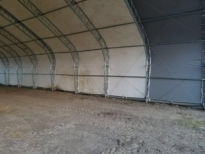 70′ WIDE DOUBLE TRUSS STORAGE BUILDINGS - with Standard 70X150X28 26.5 OZ PVC Cover | Sold by Uncle Wiener's Wholesale