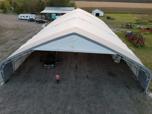 70′ WIDE DOUBLE TRUSS STORAGE BUILDINGS - with Standard 70X150X28 26.5 OZ PVC Cover | Sold by Uncle Wiener's Wholesale