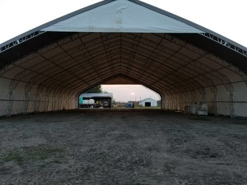 70′ WIDE DOUBLE TRUSS STORAGE BUILDINGS - with Standard 70X150X28 26.5 OZ PVC Cover | Sold by Uncle Wiener's Wholesale