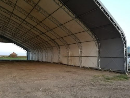 70′ WIDE DOUBLE TRUSS STORAGE BUILDINGS - with Standard 70X150X28 26.5 OZ PVC Cover | Sold by Uncle Wiener's Wholesale