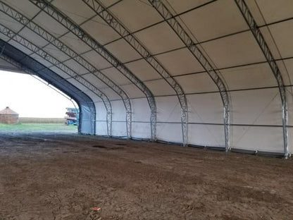 70′ WIDE DOUBLE TRUSS STORAGE BUILDINGS - with Standard 70X150X28 26.5 OZ PVC Cover | Sold by Uncle Wiener's Wholesale