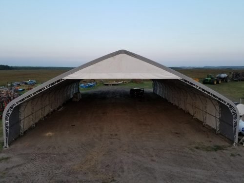 70′ WIDE DOUBLE TRUSS STORAGE BUILDINGS - with Standard 70X150X28 26.5 OZ PVC Cover | Sold by Uncle Wiener's Wholesale