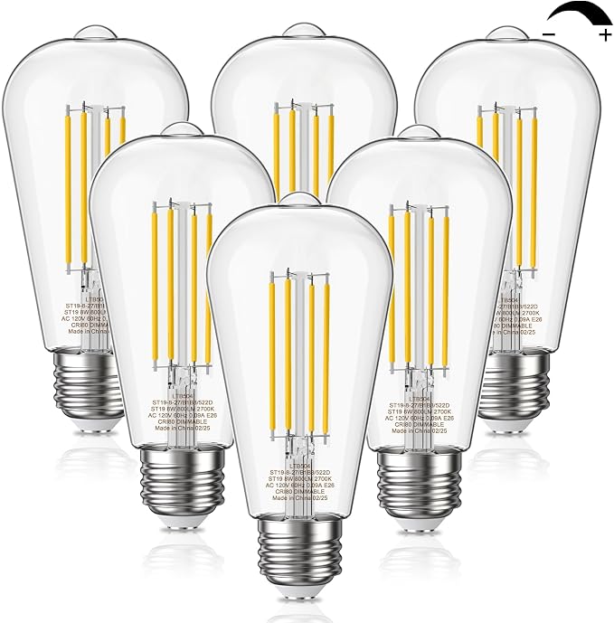 Novapollo ST19 Vintage Edison LED Light Bulbs – 60W Equivalent, 5.5W Dimmable, 2700K Soft White, E26 Base