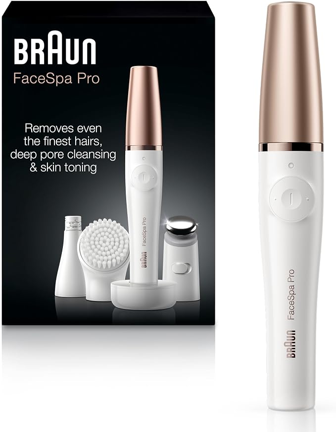Braun FaceSpa Pro 911 3-in-1 Facial Epilator – Rechargeable Face Hair Remover, Cleansing Brush & MicroVibration Skin Care System