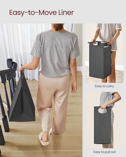 3 Section Laundry Hamper with Pull-Out Removable Bags and Storage Shelf, Laundry Sorter for Bathroom, Laundry Room and Bedroom 36.4" x 13" x 28.4" Slate Gray and Charcoal Gray BLH301G01