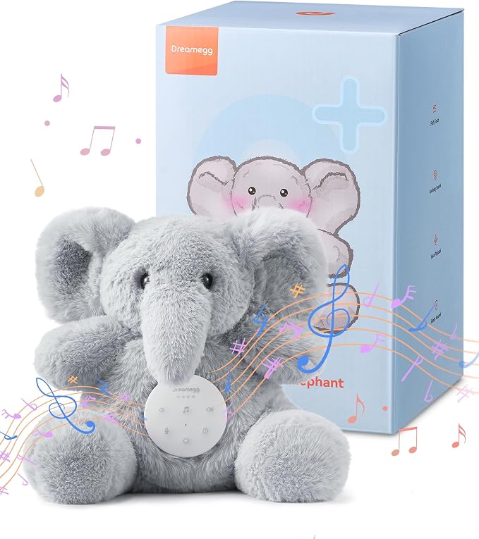 Dreamegg Baby White Noise Machine – Plush Elephant Sleep Soother with 21 Calming Sounds, Voice Recording, USB-C Rechargeable Battery & Washable Cover