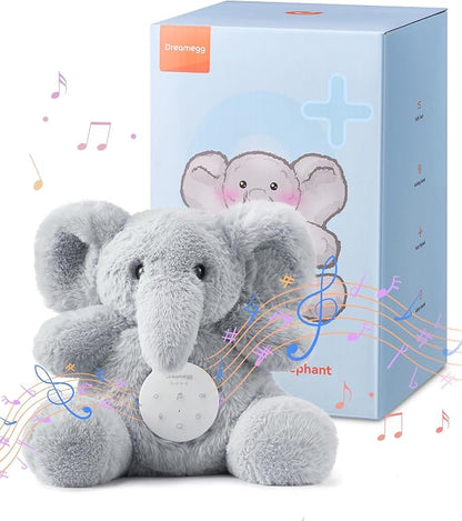 Dreamegg Baby White Noise Machine – Plush Elephant Sleep Soother with 21 Calming Sounds, Voice Recording, USB-C Rechargeable Battery & Washable Cover