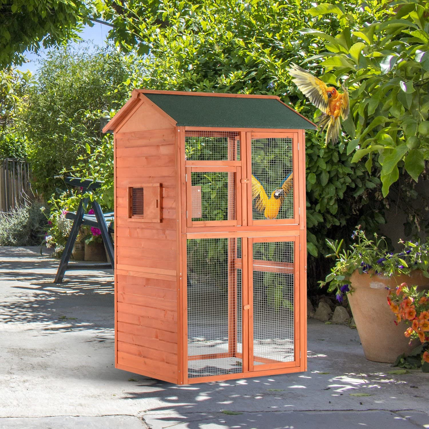 71" Extra Large Outdoor Wooden Bird Aviary Cage with Nesting Box & Perches BC5029 - with | Sold by Uncle Wiener's Wholesale