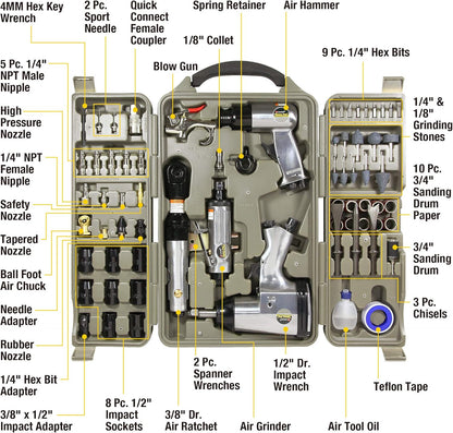 71 Piece Air Tool Kit – Impact, Ratchet, Chisel & Accessories | F2621Z - with | Sold by Uncle Wiener's Wholesale