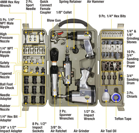 71 Piece Air Tool Kit – Impact, Ratchet, Chisel & Accessories | F2621Z - with | Sold by Uncle Wiener's Wholesale