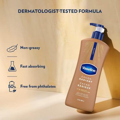 Vaseline Intensive Care Cocoa Radiant Body Lotion – 600 mL Moisturizing Lotion for Dry Skin