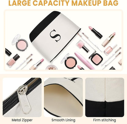 BAGAIL Personalized Initial Tote Bag Set – Large Monogram Canvas Tote with Shoulder Strap & Matching Cosmetic Bag