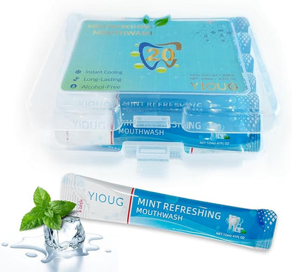 YIOUG Portable Travel Mouthwash Packets – Mint Alcohol-Free Oral Rinse Strips, 20 Count