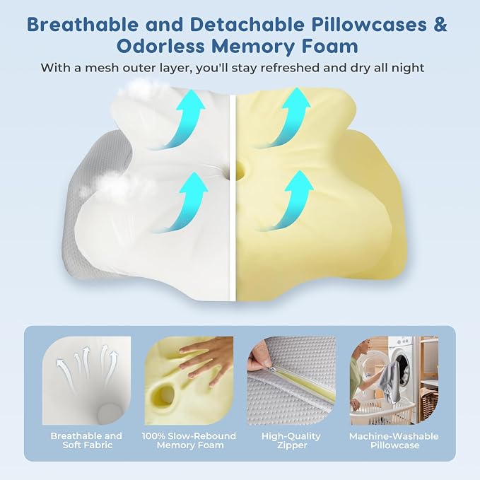 ZeroZillo Cervical Neck Pillow for Sleeping – Ergonomic Contour Memory Foam Pillow with Dual Height Neck Support, Cooling Breathable Pillowcase