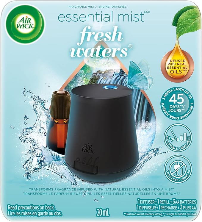 Air Wick Essential Mist Diffuser Kit – Fresh Water Breeze Air Freshener with Essential Oils