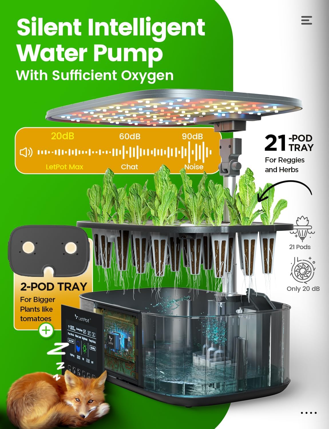 LetPot LPH-Max 21-Pod Smart Hydroponics Growing System with 36W LED Grow Light, Wi-Fi App Control & Automatic Irrigation