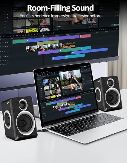 Computer Speakers – 12W USB-Powered Stereo PC Speakers with 3.5mm AUX, Deep Bass & Volume Control for Desktop and Laptop