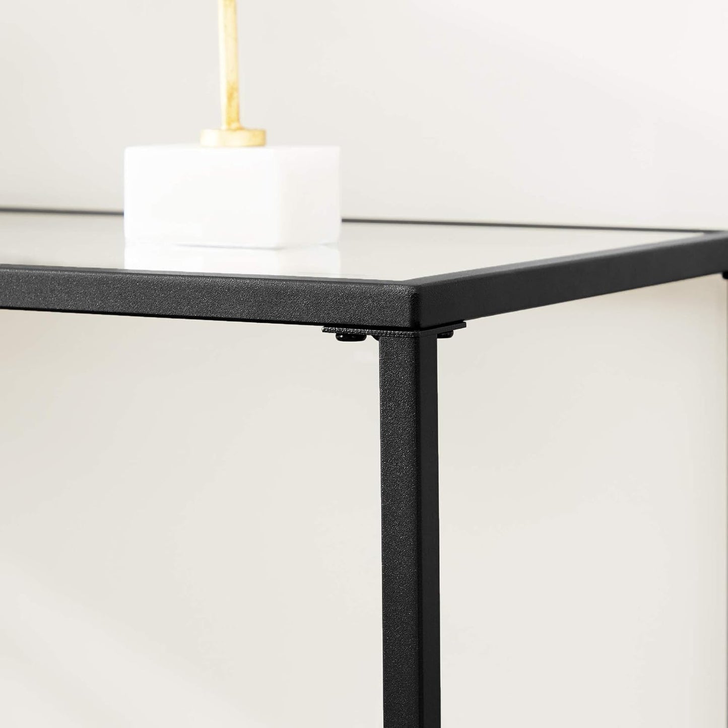Console Table with Tempered Glass Top, Entryway Table, Sofa Table for Hallway, Living Room and Foyer Ink Black and Clear Glass LGT026B01