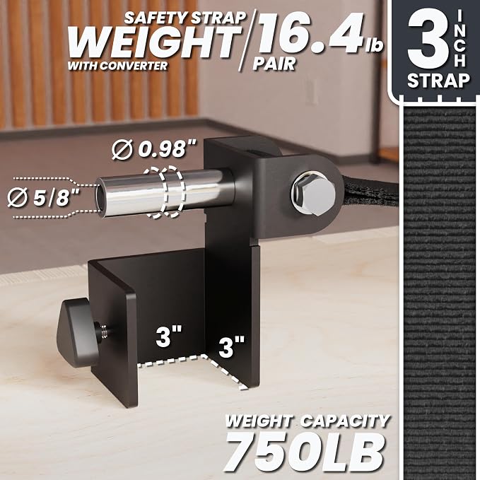 Synergee 750 lb Safety Straps for 3x3 Power Racks – Pair of Nylon Barbell Spotter Straps for 29-Inch Rack Depth, 5/8" & 1" Holes