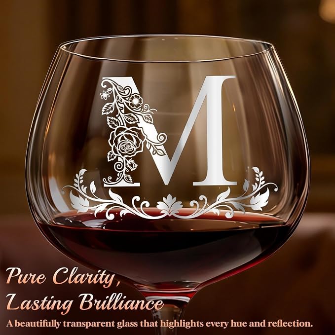 Swanfort Personalized Initial Wine Glass & Mirror Gift Set – Monogrammed Letter Stemless Wine Glass for Women
