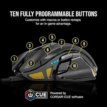 Corsair Nightsword RGB Wired Gaming Mouse – 18,000 DPI Optical Sensor, 10 Programmable Buttons, Tunable Weight & RGB Lighting