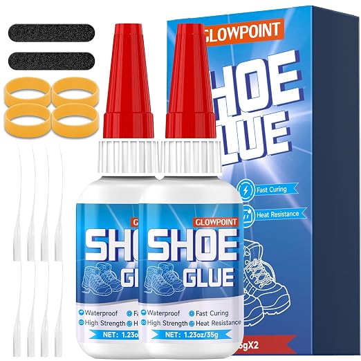 GLOWPOINT Shoe Glue Repair Kit – Clear Waterproof Sole Adhesive for Sneakers, Boots, Leather and Heels
