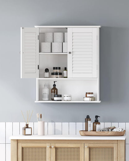 Wall Mounted Bathroom Storage Cabinet with Adjustable Shelf & Open Shelf – White Shutter Door Organizer BBC27WT